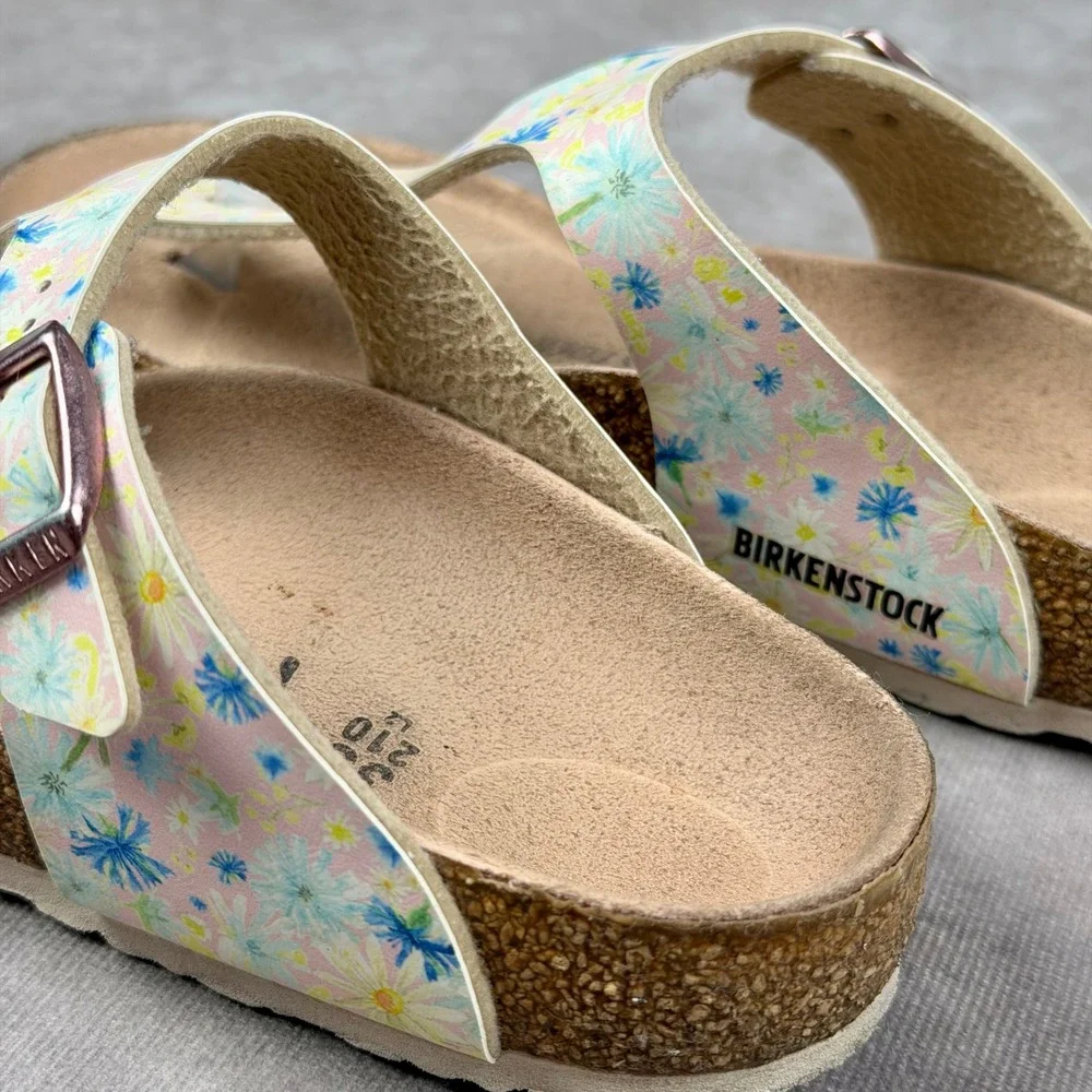 Birkenstock Kids Gizeh Pink Floral Print Sandals Cork Footbed Size 33 US Size 2